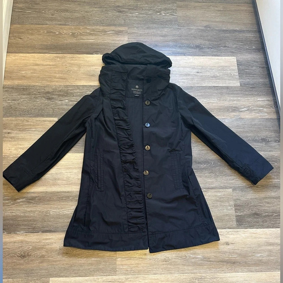 Rainforest Rain Coat Womens Medium Black Polyester Pleated Long Sleeve Hooded - Picture 7 of 13